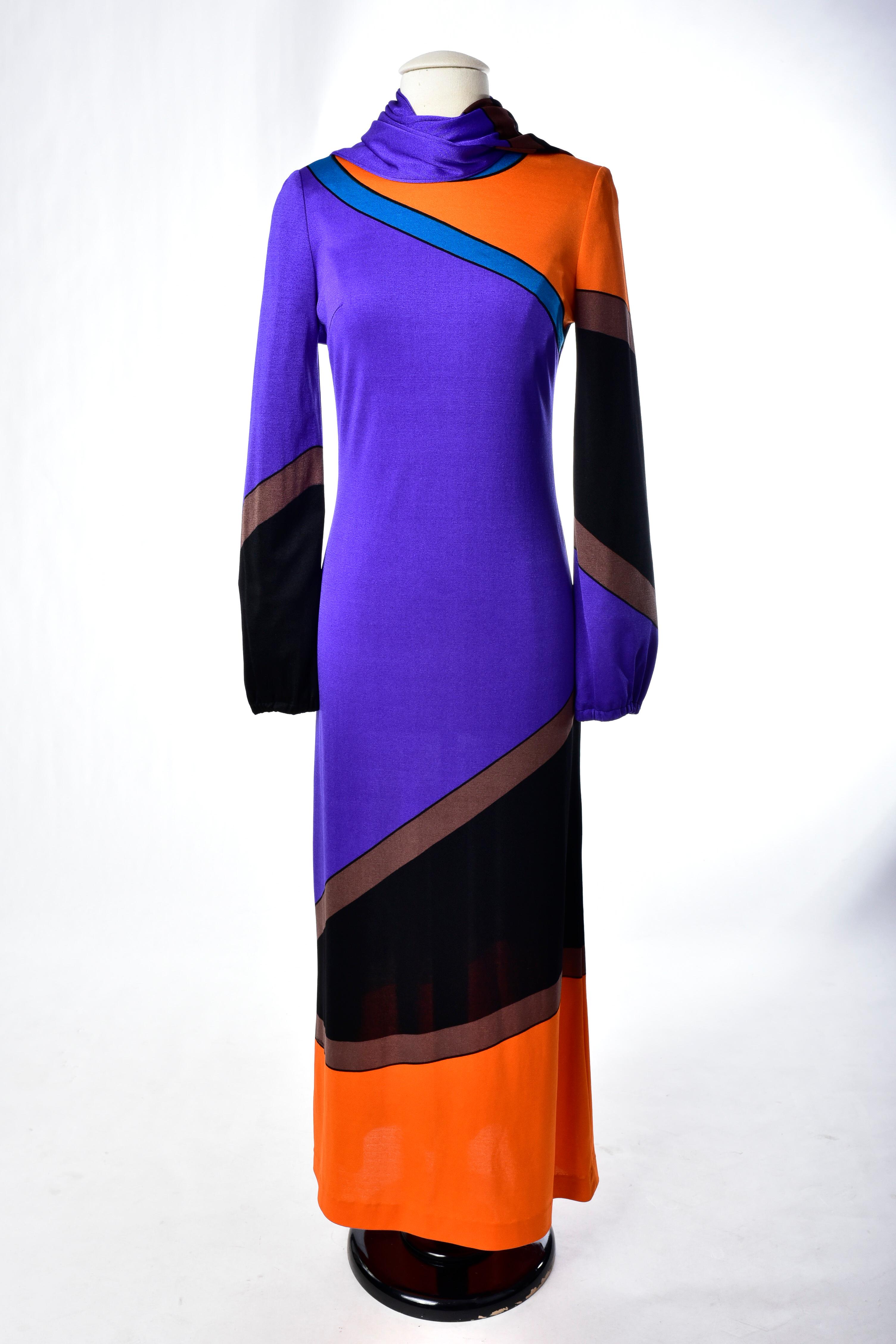 Pop Art printed jersey dress by Louis Féraud Circa 1972 In Good Condition In Toulon, FR