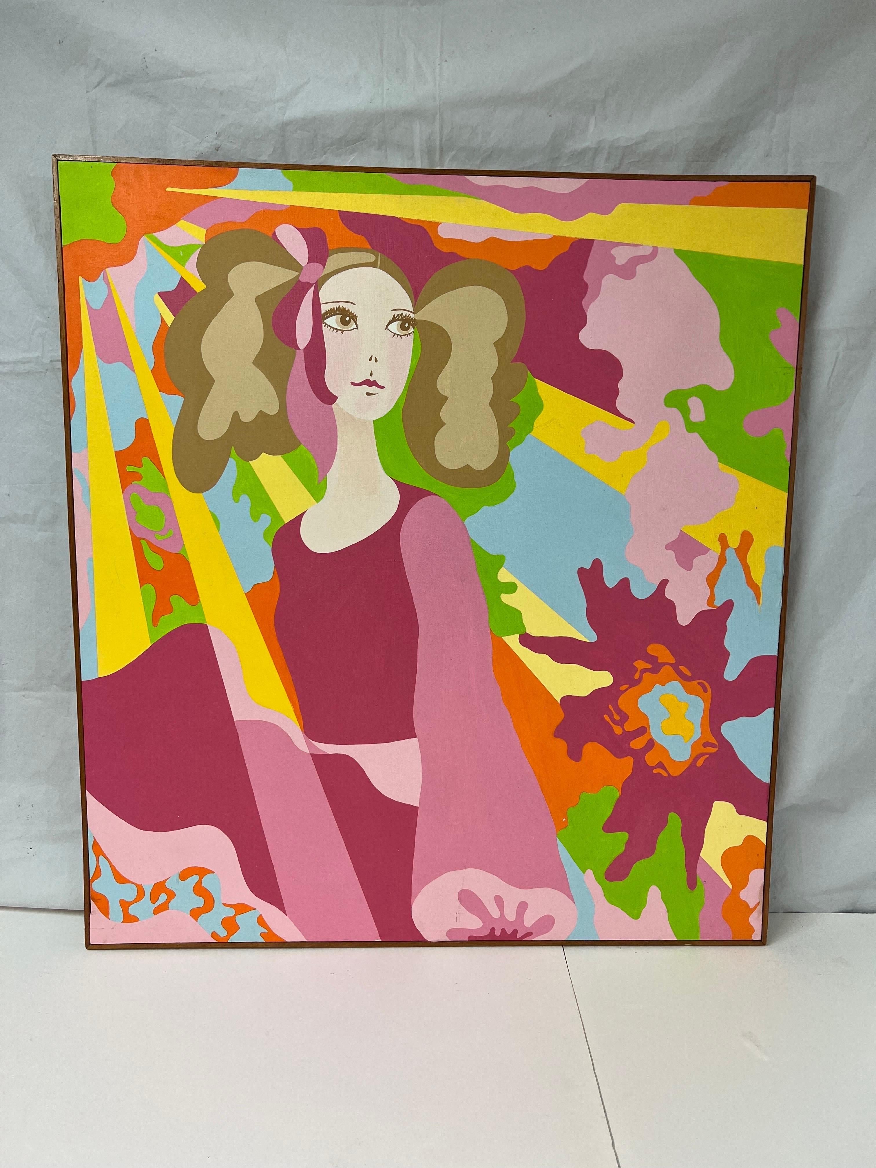 Mid-Century Modern Pop Art Psychedelic Painting by Lara Cleven For Sale