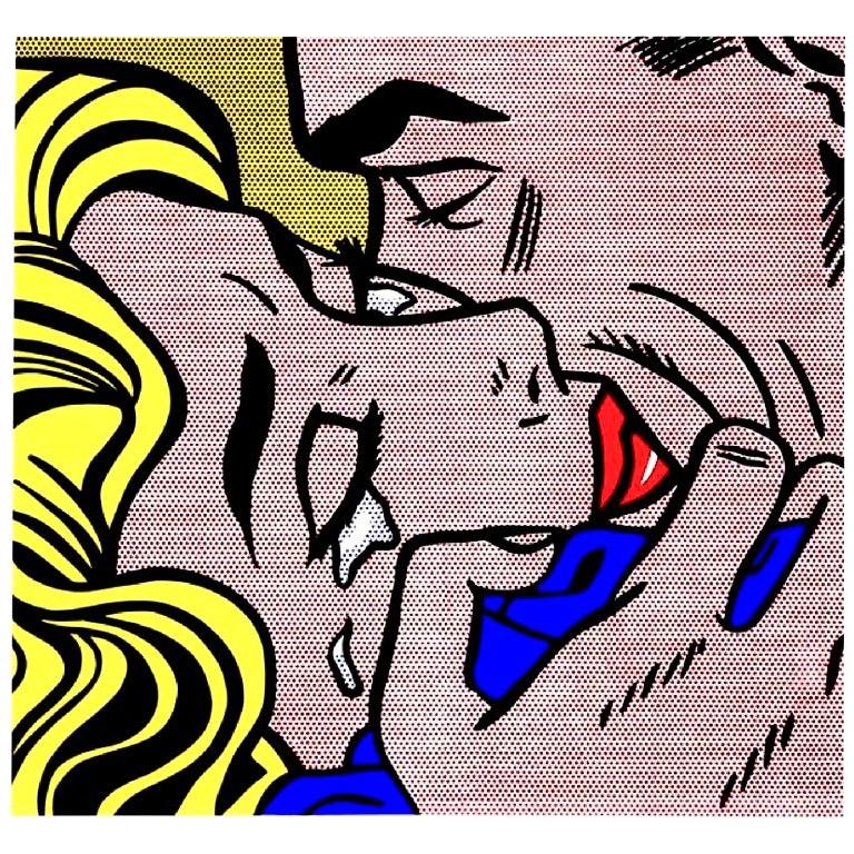 Pop Art Screenprint after Roy Lichtenstein's "Kiss V" Vintage Exhibition, 1990