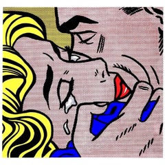 Pop-Art-Siebdruck nach Roy Lichtensteins "Kiss V" Vintage-Ausstellung:: 1990