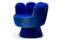 Mid-Century Modern Hand Chair in Blue Velour, USA, 20th Century