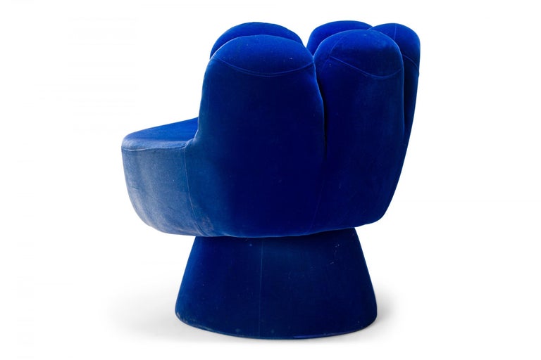 Hand Shaped Chair Velvet Pop Art Style Blue Velour Upholstered