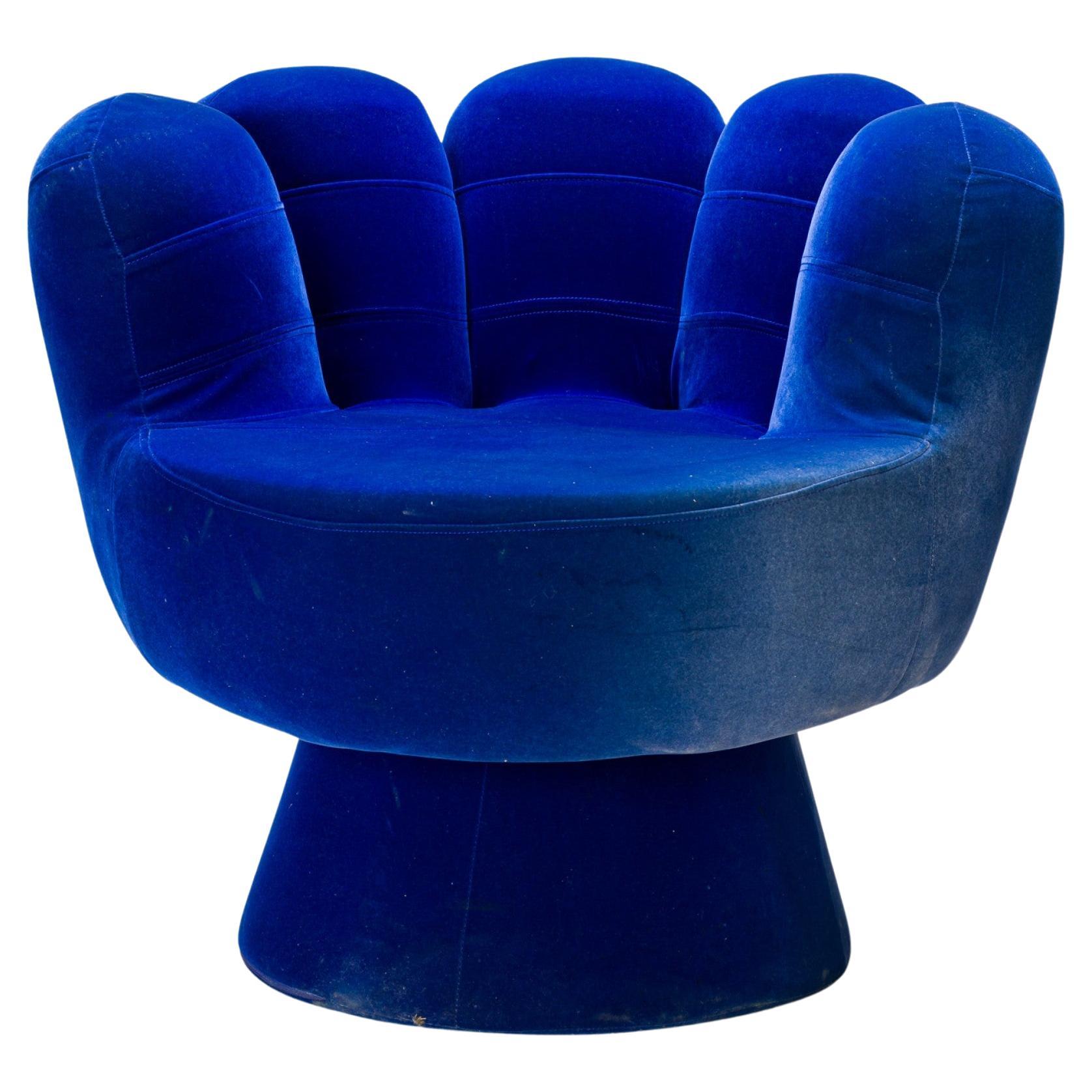 Pop Art Style Blue Velour Upholstered Hand Chair For Sale