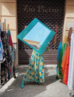 Pop Art Style Green Teal wavy Plastic Wall Mirror, 1980s, Italy