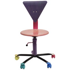 Pop Art Swiveling Wood Metal Multicolored Vintage Desk Chair, 1980s
