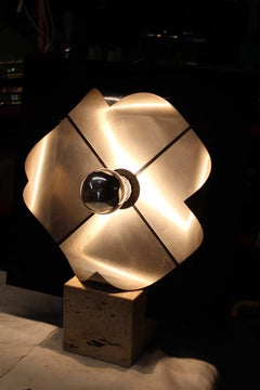 Pop Art Table Lamp Steel curved Black Plexiglass New Lamp Style 1970 Travertine