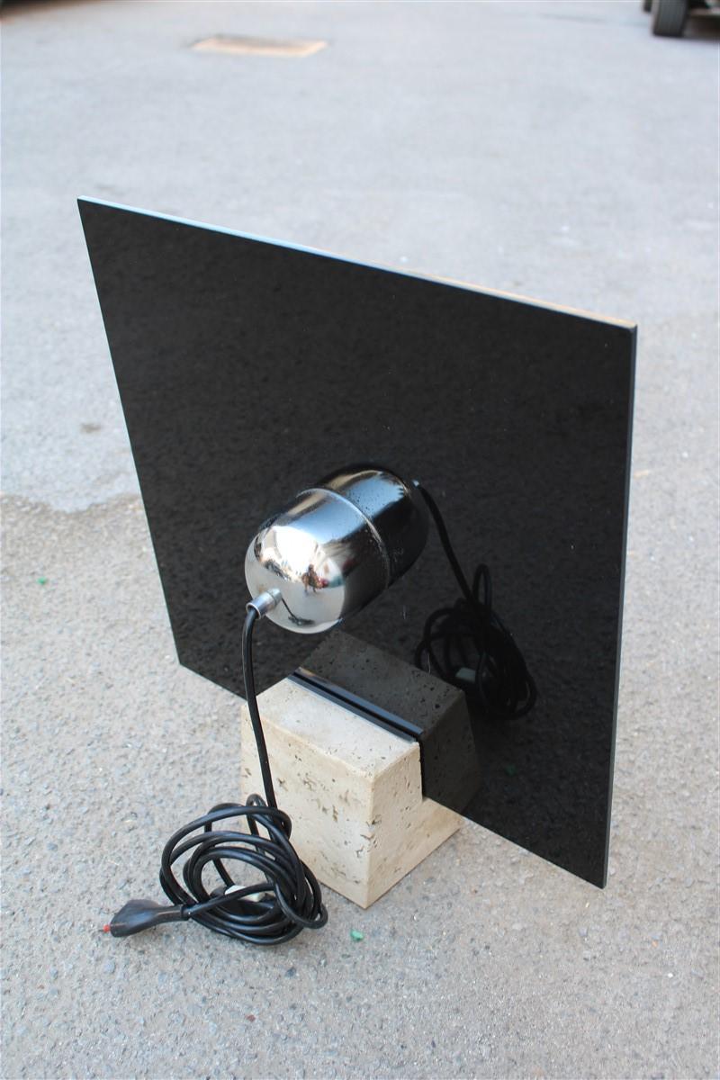 Mid-Century Modern Pop Art Table Lamp Steel curved Black Plexiglass New Lamp Style 1970 Travertine For Sale