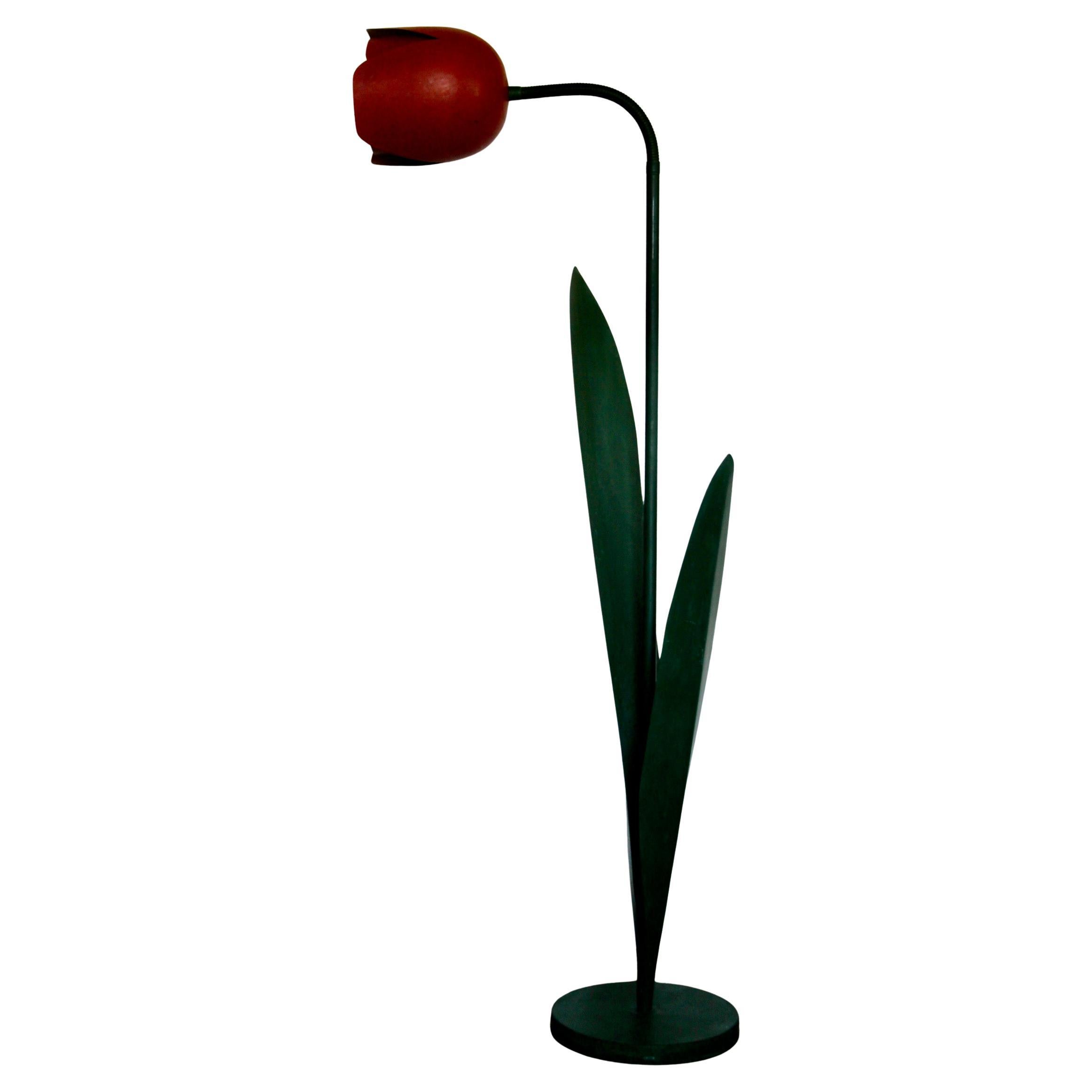 Lampadaire Tulipe Pop Art en métal peint en vert et rouge par Peter Bliss 1980 en vente