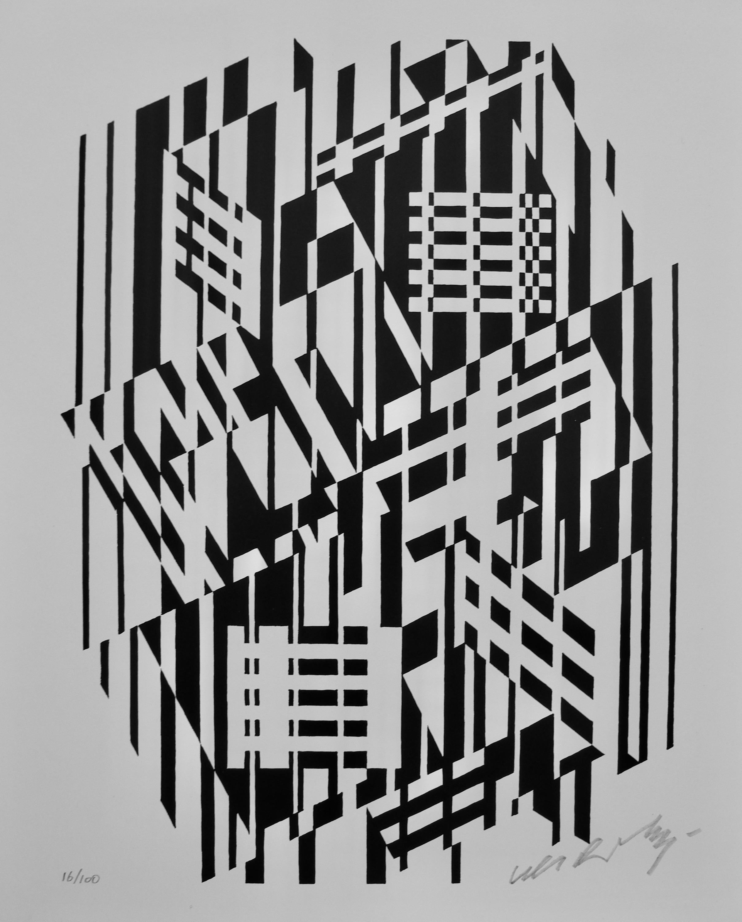 Paper Pop Art Victor Vasarely Black and White Optical Prints For Sale