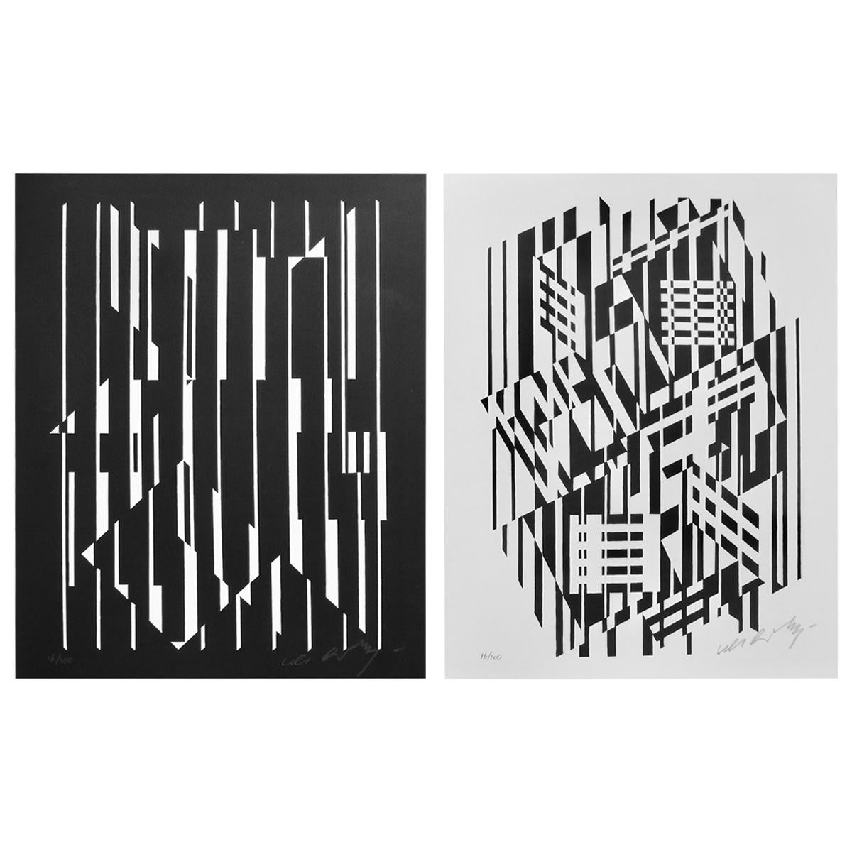 Pop Art Victor Vasarely Black and White Optical Prints For Sale