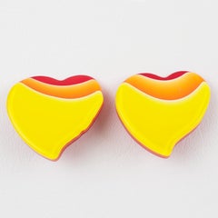 Pop Art Yellow and Orange Lucite Heart-Shaped Clip Earrings