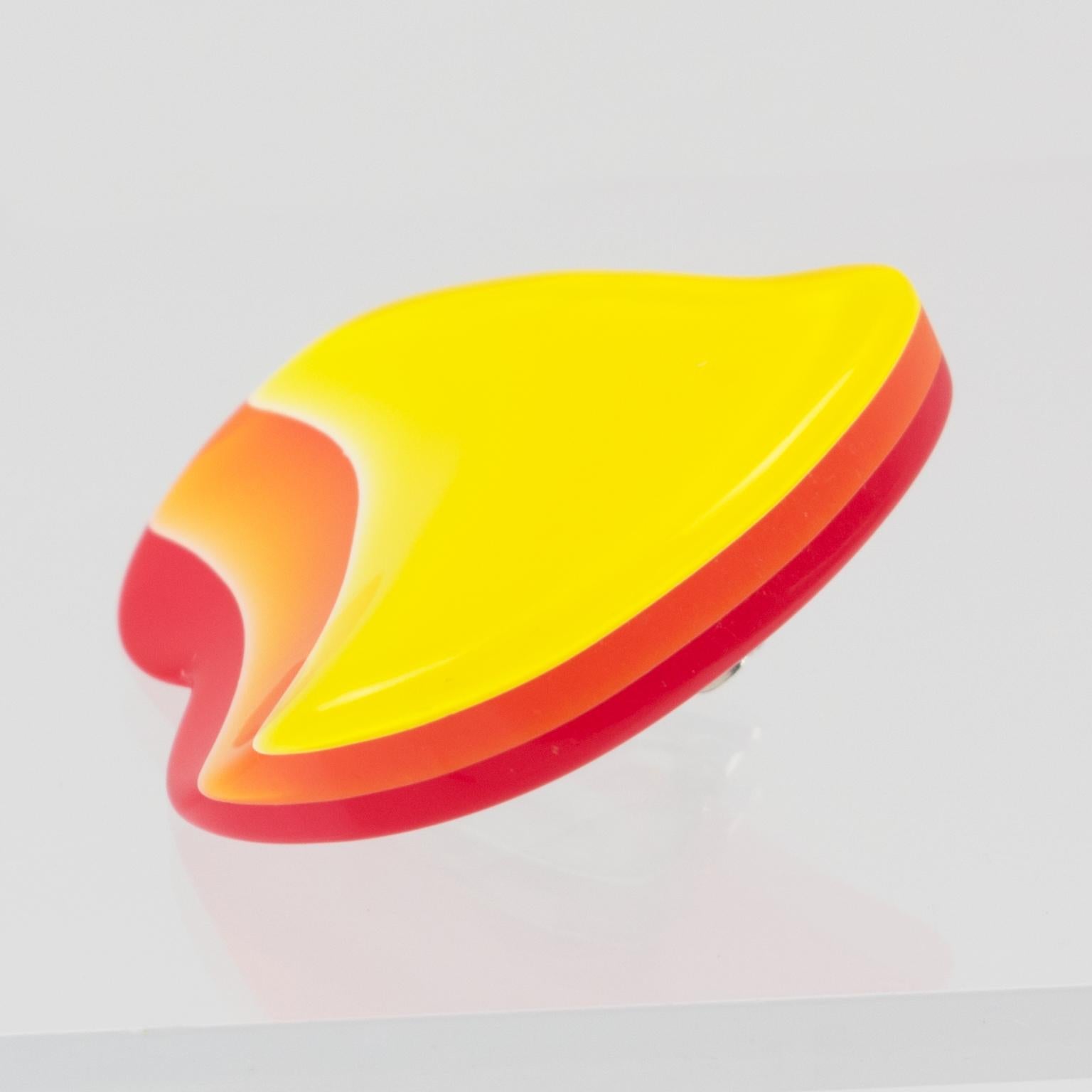 Women's or Men's Pop Art Yellow and Orange Lucite Heart-Shaped Clip Earrings For Sale