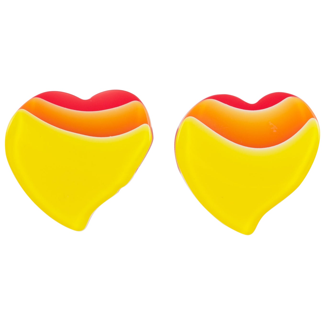 Pop Art Yellow and Orange Lucite Heart-Shaped Clip Earrings For Sale