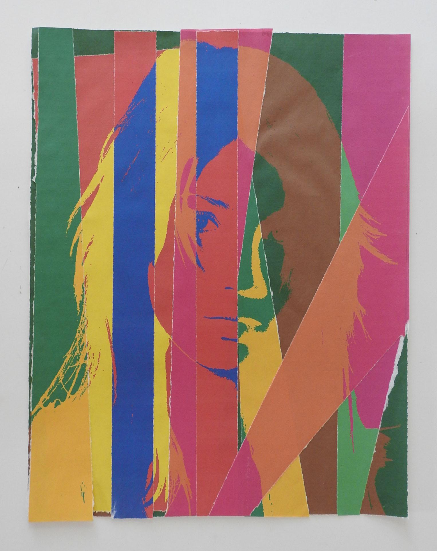 American Pop Art Yellow Blue Green & Pink Portrait Collage For Sale