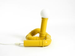 Pop Art yellow table lamp made of plastic tubing by Wavin 1971, Made in Italy
