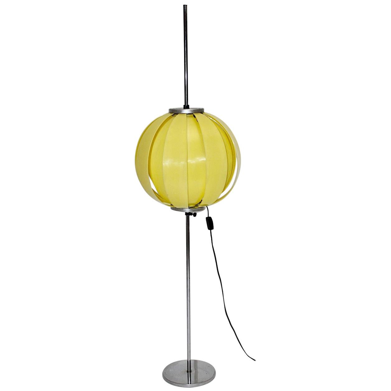 Pop Art Yellow Vintage Plastic Ball Floor Lamp, 1960s