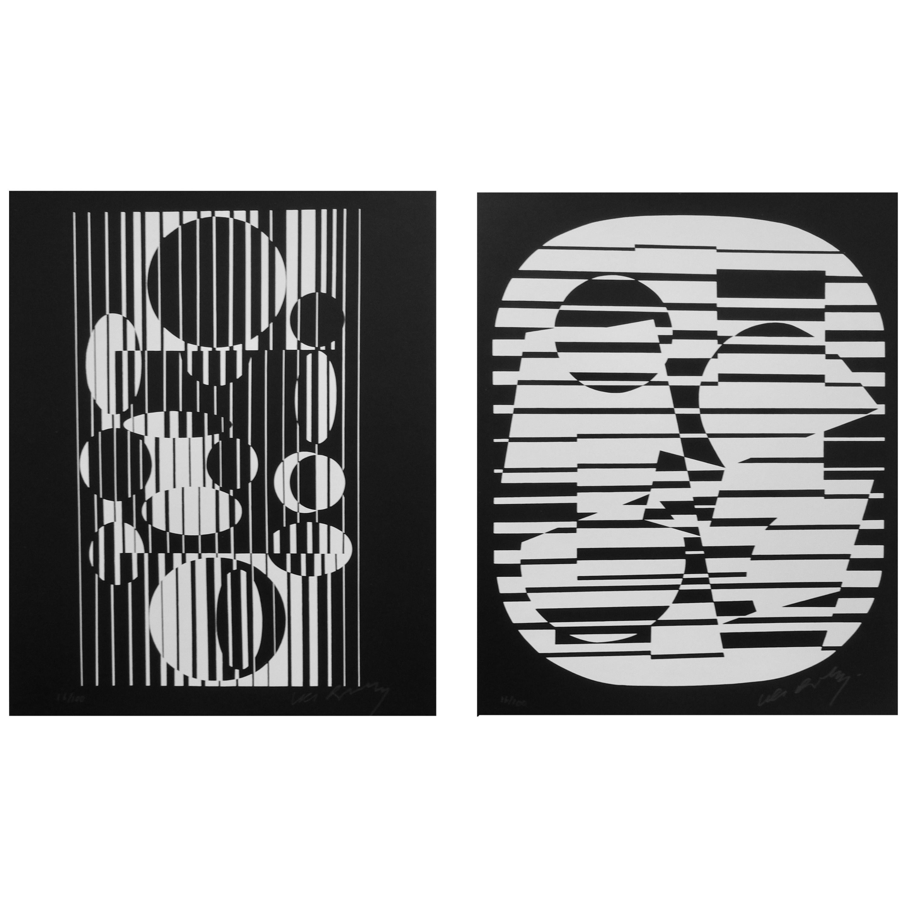 Optische Drucke des Pop-Künstlers Victor Vasarely in Schwarz im Angebot