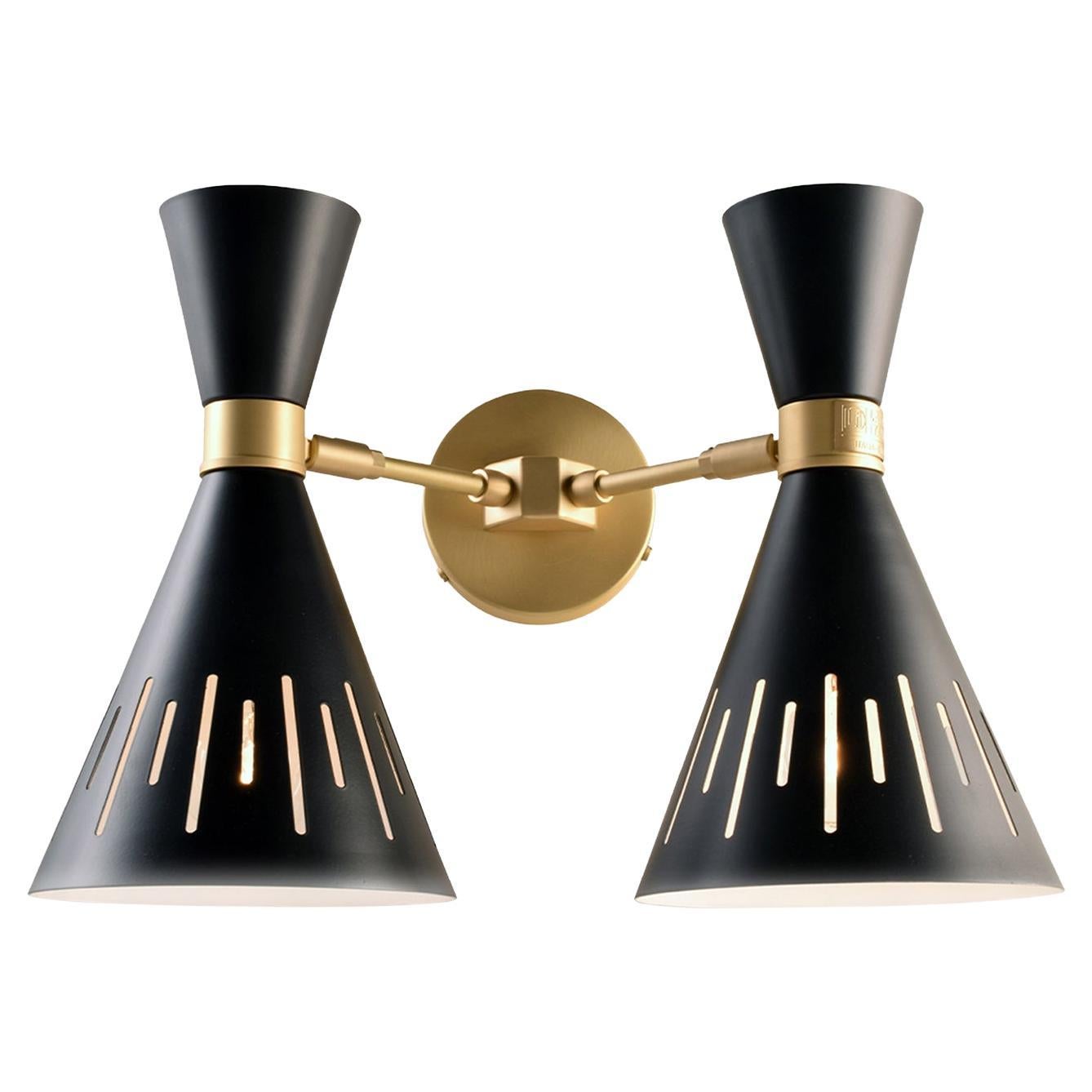 Pop Black and Brass Double Wall Lamp For Sale