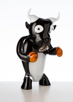 Pop Comic Artistic Murano Glass Sculpture Bull