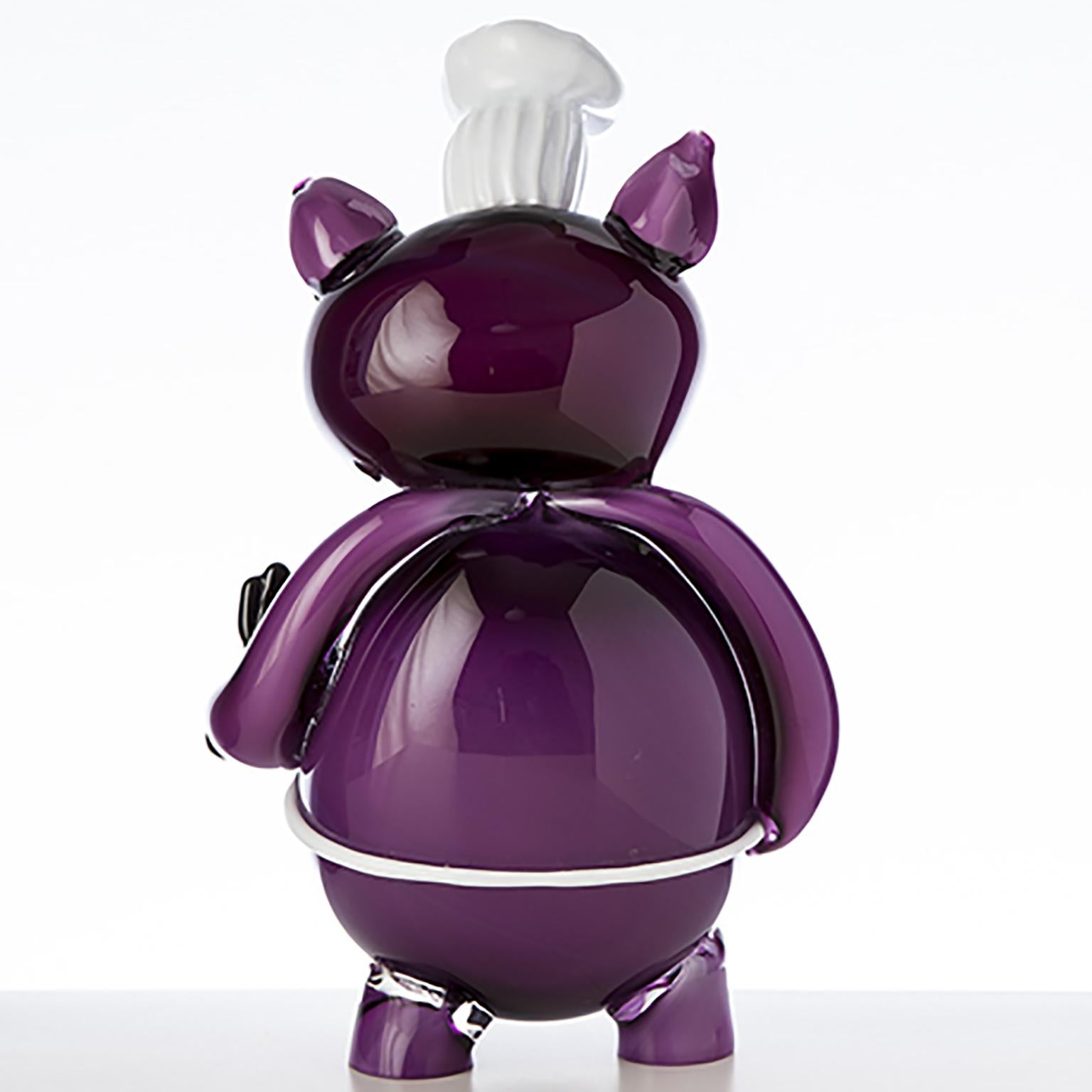 Italian Pop Comic Artistic Murano Glass Sculpture Chef Pork For Sale