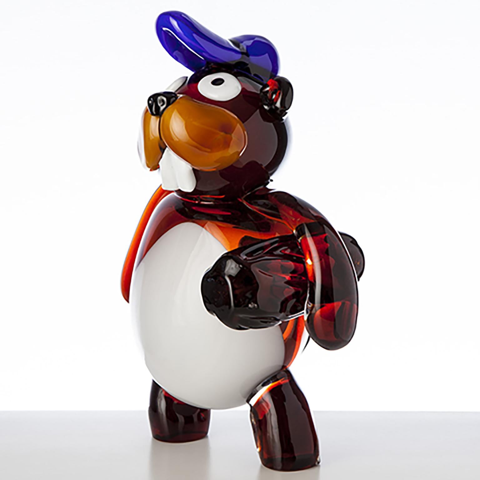 Heedless beaver, is a blown glass pop comic figurine created by Roberto Beltrami, in Murano glass.

Part of a comic and pop collection in Murano glass, the 'PUPI' are 100% mouth-blown and entirely handmade, offering complete customization upon