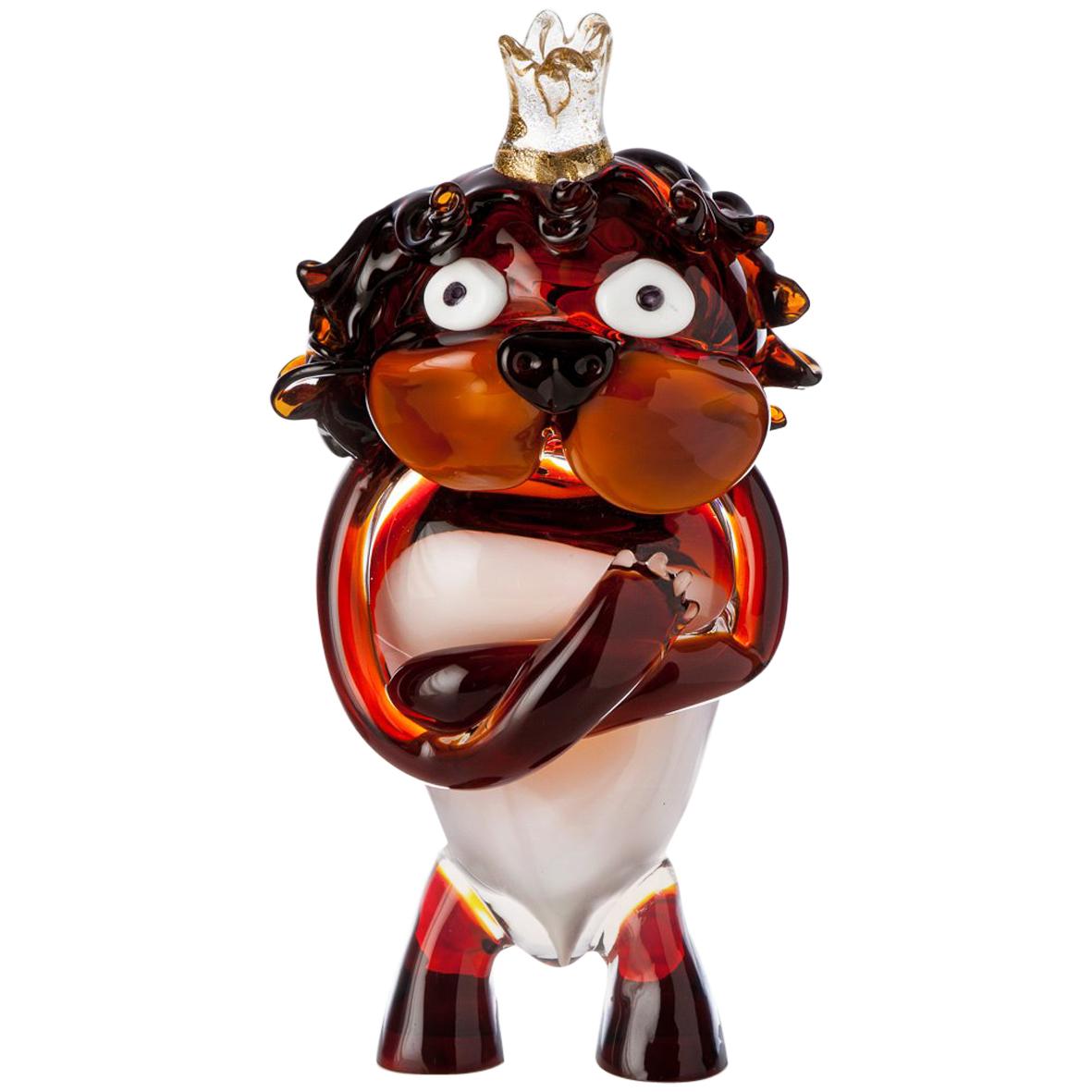 Pop Comic Artistic Murano Glass Sculpture King Lion For Sale