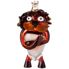 Vintage Pop Comic Artistic Murano Glass Sculpture King Lion