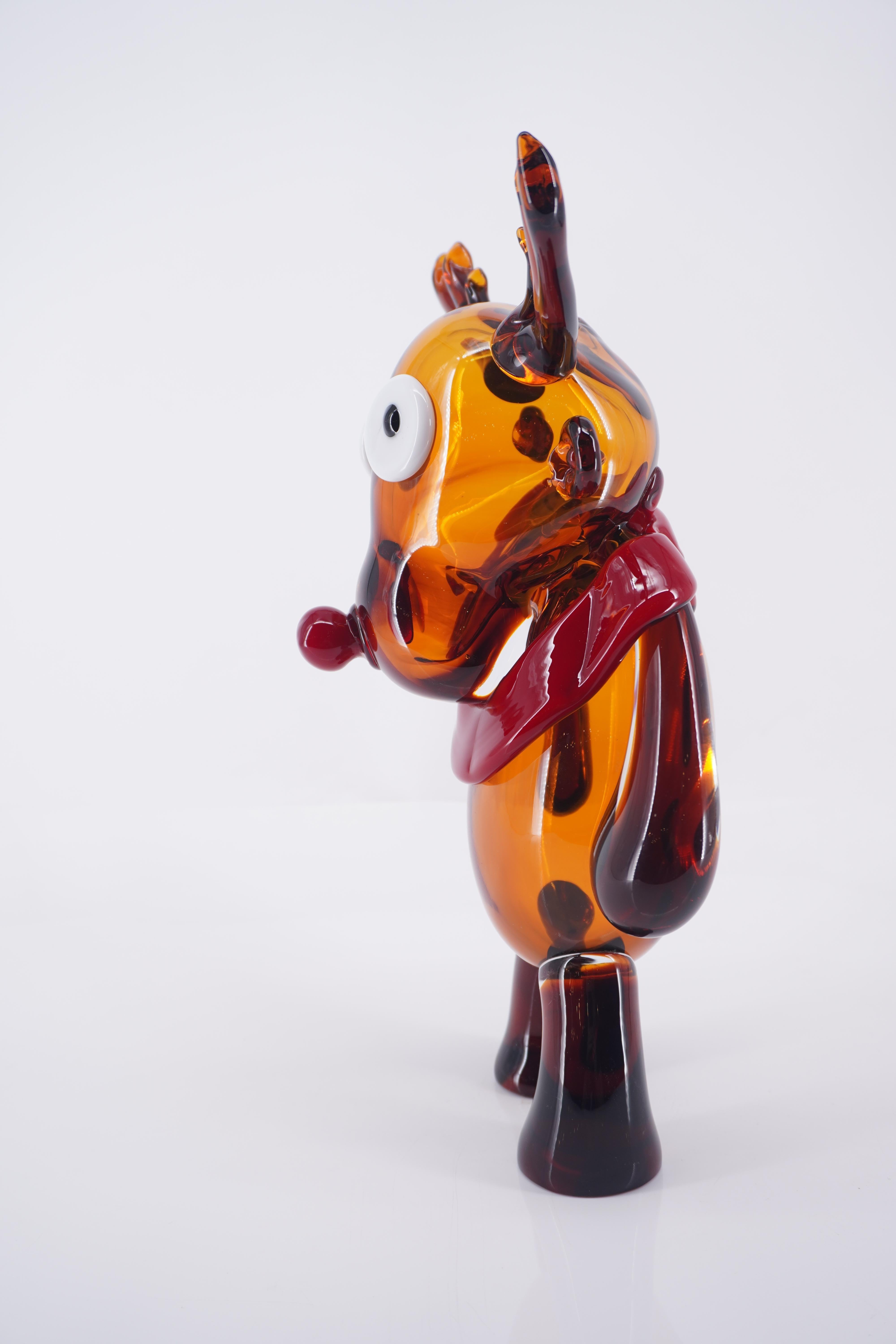 Modern Pop Comic Artistic Murano Glass Sculpture Reindeer For Sale