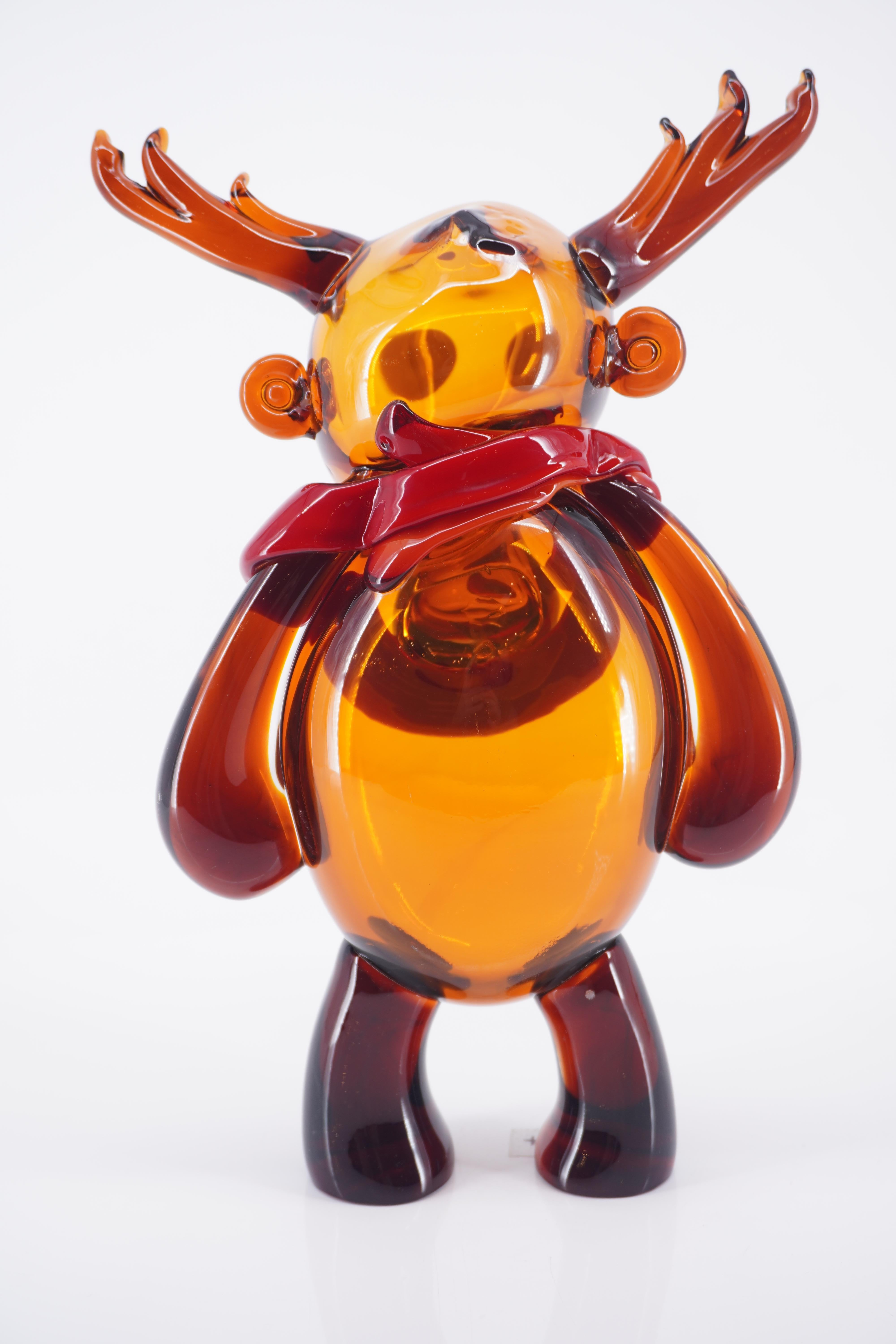 Italian Pop Comic Artistic Murano Glass Sculpture Reindeer For Sale