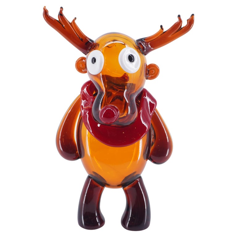 Pop Comic Artistic Murano Glass Sculpture Reindeer For Sale at 1stDibs