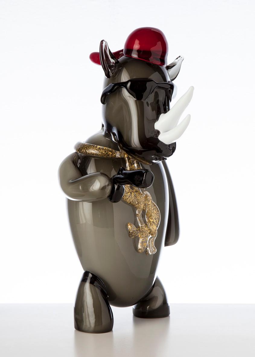 Moderno Scultura artistica in vetro di Murano Pop Comic Rhino in vendita