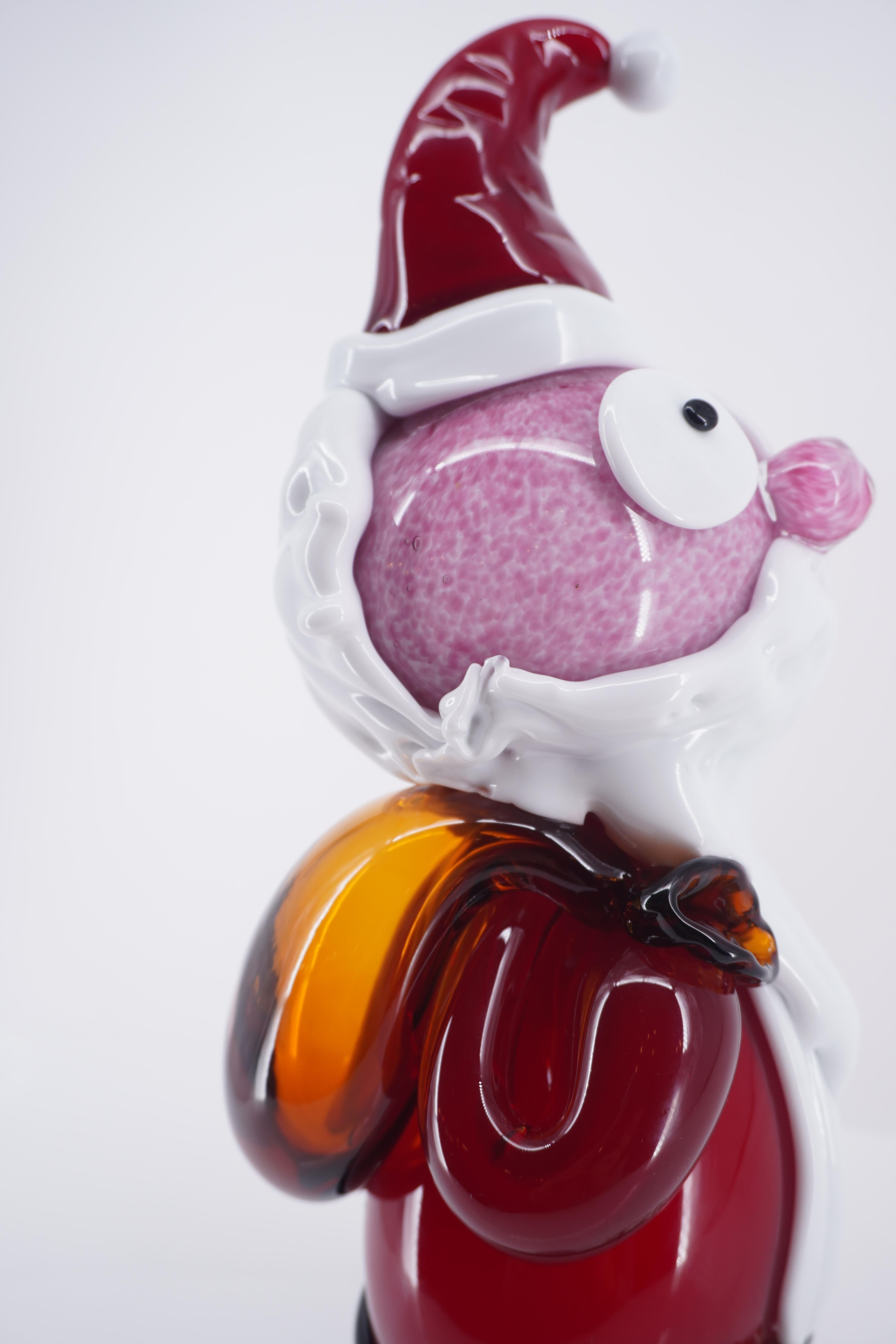 Modern Pop Comic Artistic Murano Glass Sculpture Santa Claus For Sale