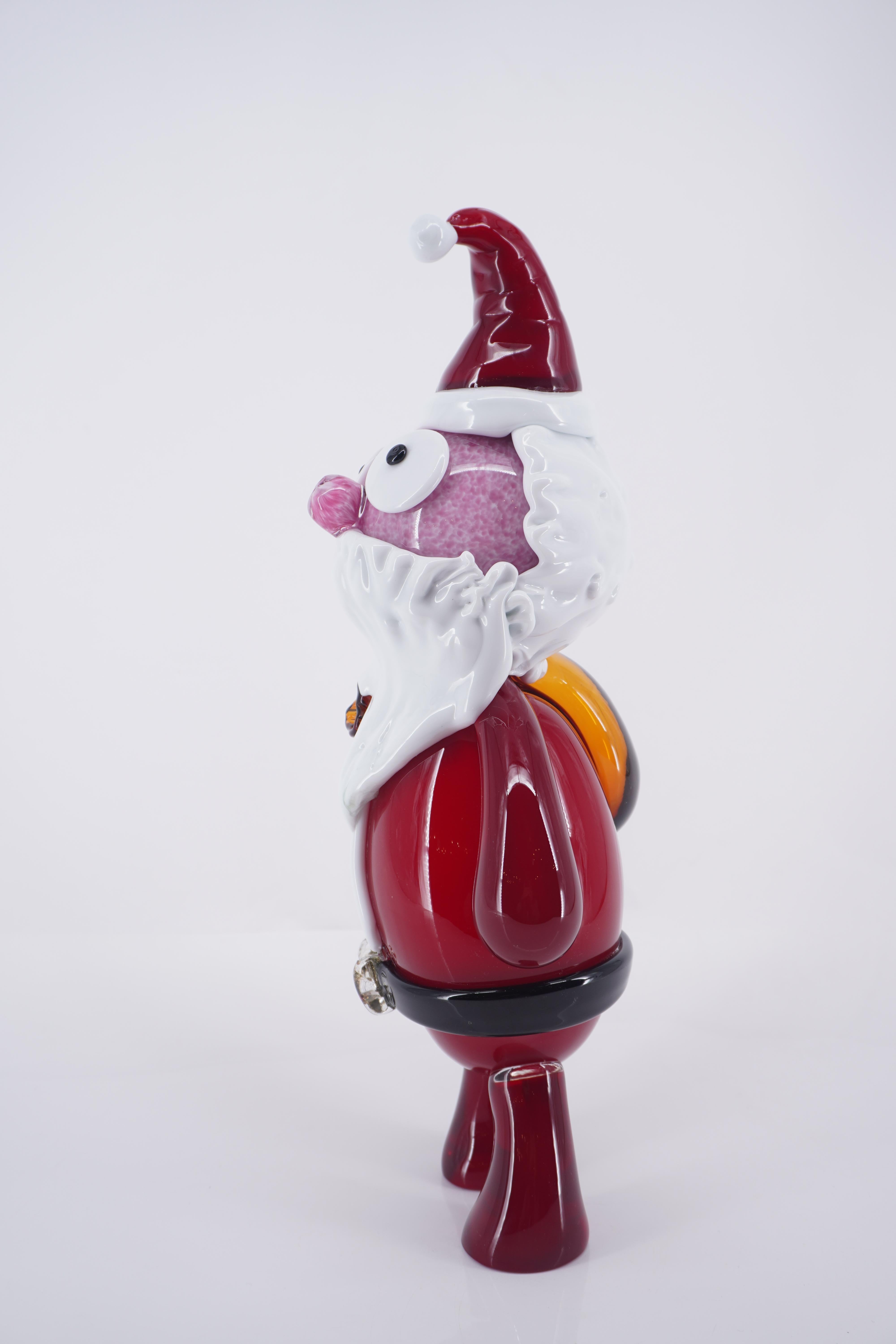 Hand-Crafted Pop Comic Artistic Murano Glass Sculpture Santa Claus For Sale