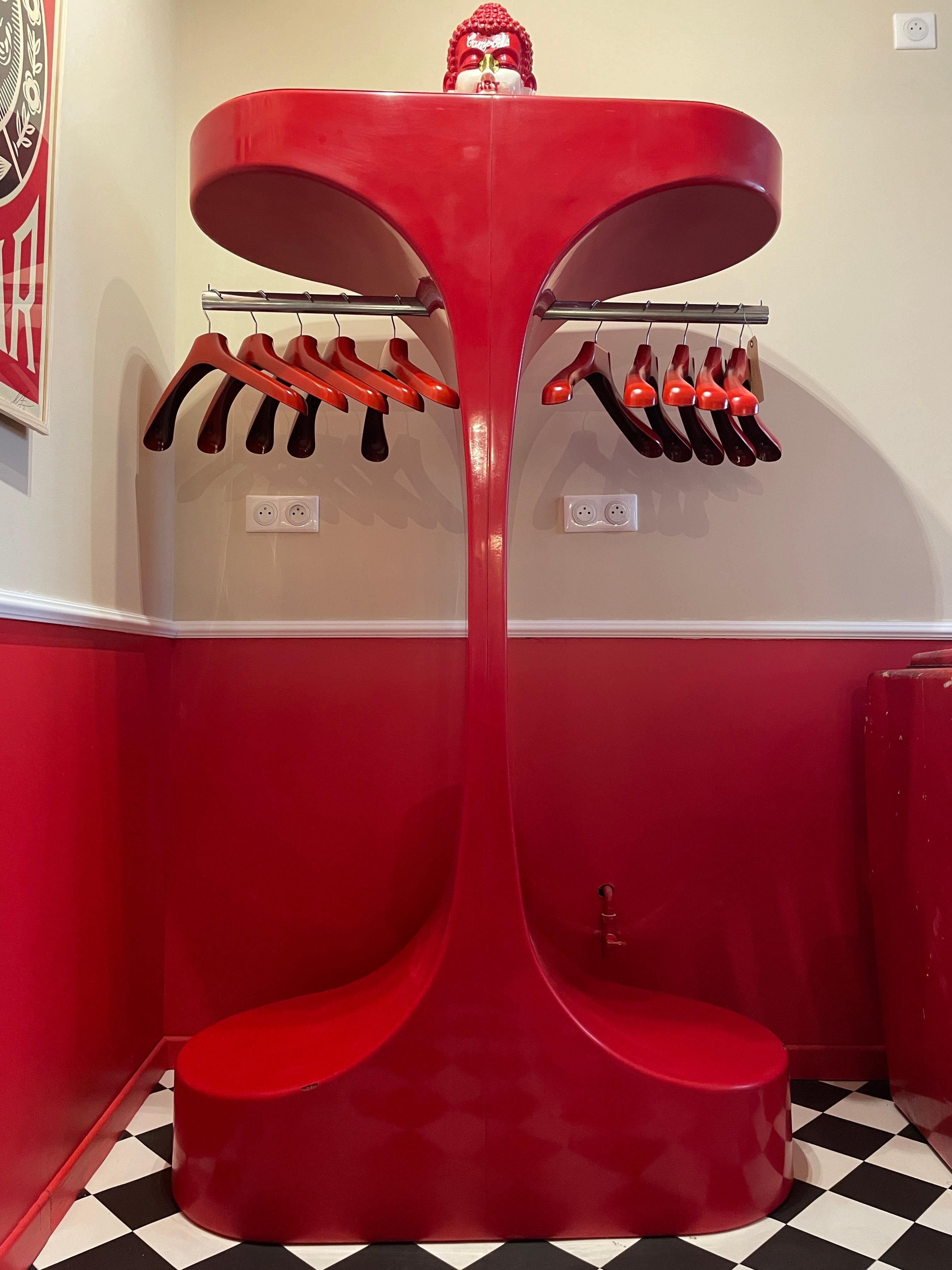 Steel Pop & Design Coat Hanger in Plastic Red, 1960 France, Mid-Century Design Vintage
