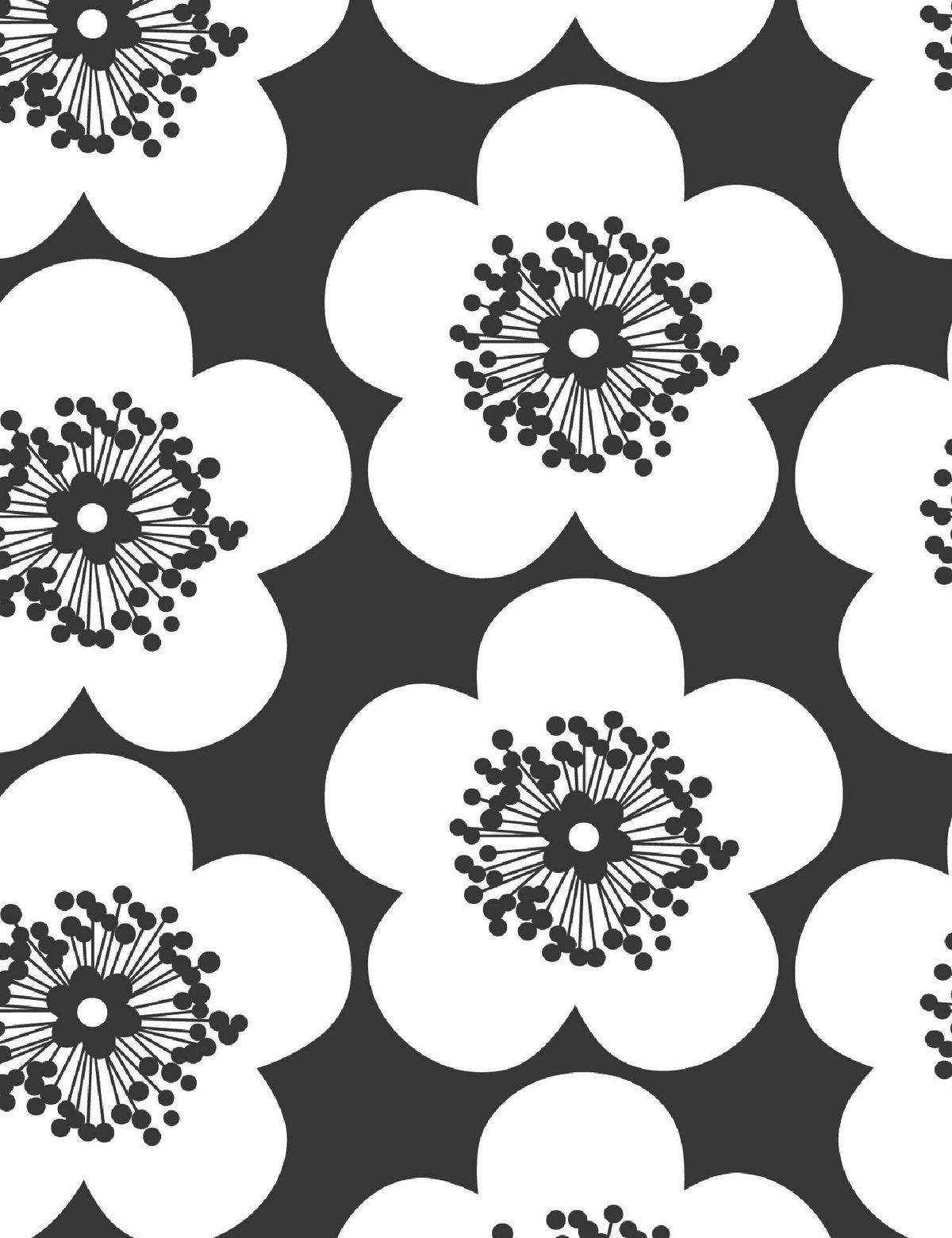 black and white large floral wallpaper