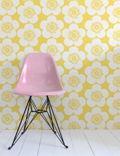 Pop Floral Designer Wallpaper in Lemon 'Yellow on Soft White'