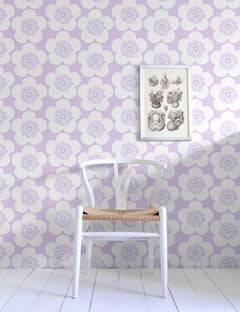 Pop Floral Designer Wallpaper in Color Violet 'Lavender Purple on Soft White'