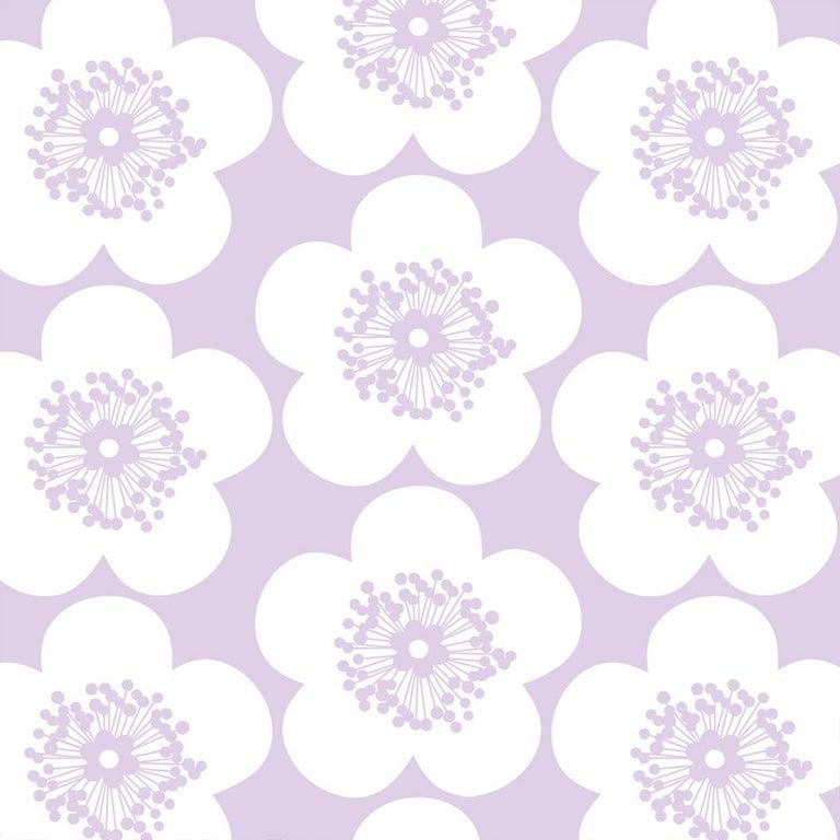 Pop Fl Designer Wallpaper In Color Violet Lavender Purple On Soft White For At 1stdibs - Purple And White Pattern Wallpaper