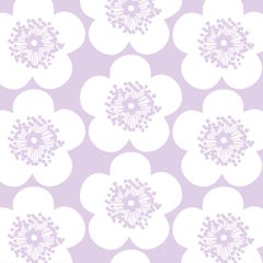 Antique Pop Floral Designer Wallpaper in Color Violet 'Lavender Purple on Soft White'