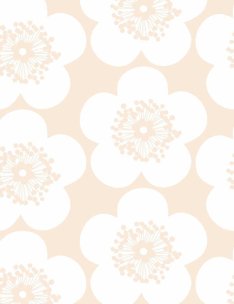 Pop-Blumen-Designer-Tapete in Fuzz „Soft Peach and White“ im Zustand „Neu“ im Angebot in Brooklyn, NY