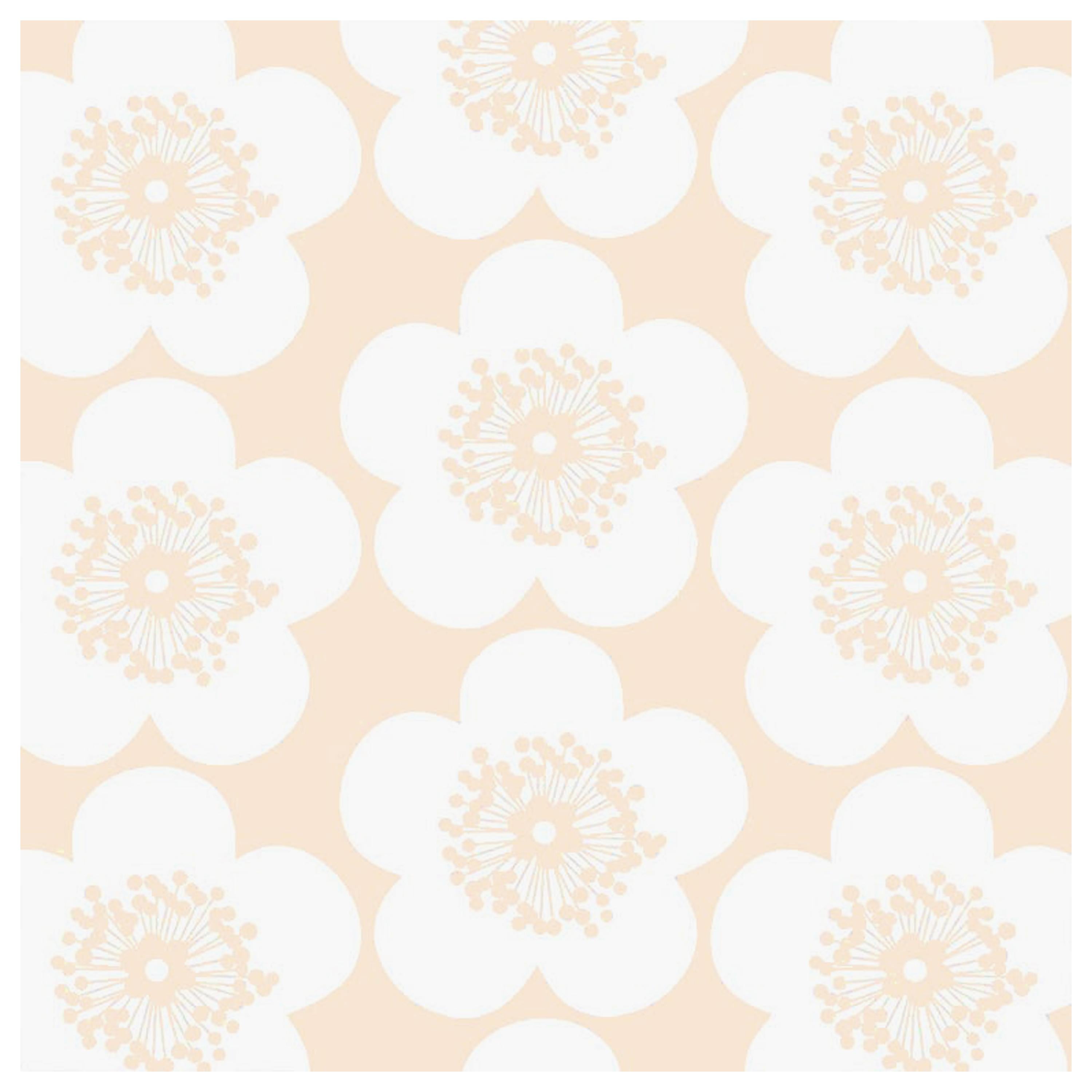 Pop Floral Designer Wallpaper in Fuzz 'Soft Peach and White' For Sale