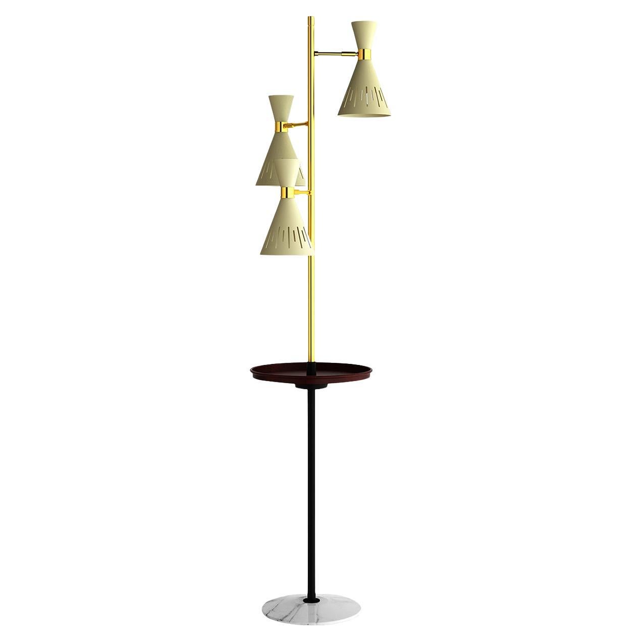 Pop Ivory and Polished Brass Floor Lamp For Sale