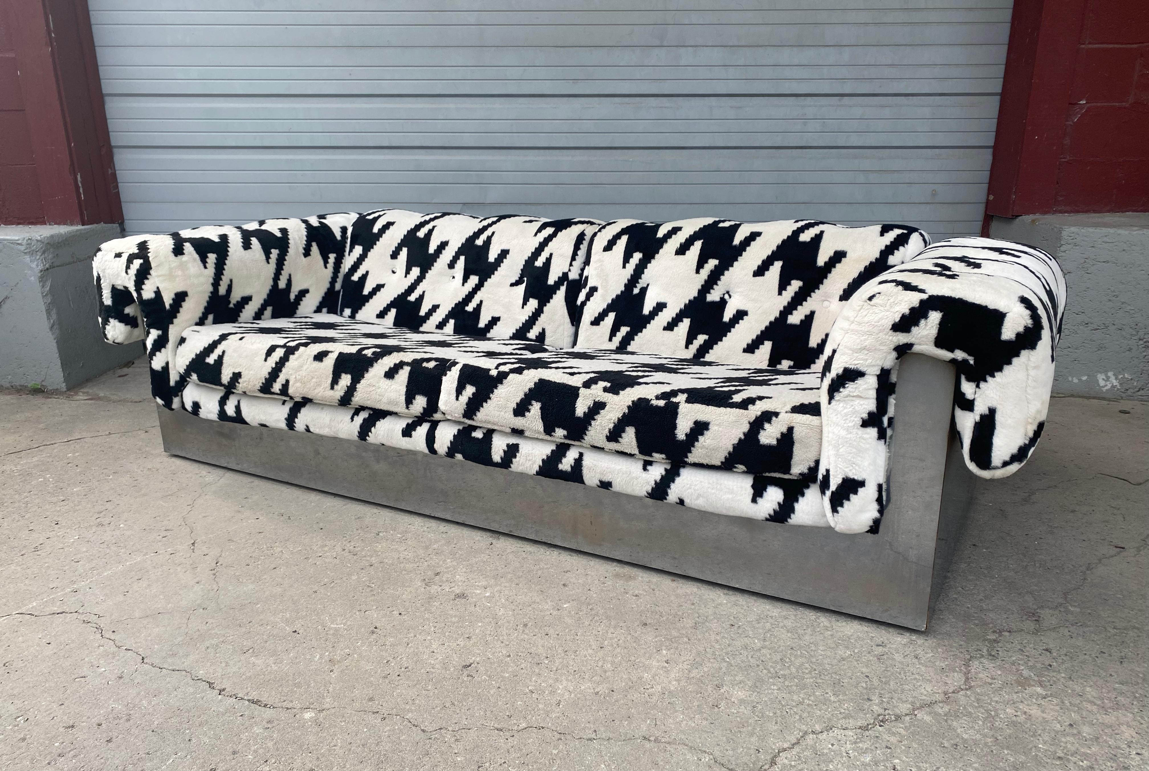 POP Modernist Button Tufted Sofa by Milo Baughman for Thayer Coggin Chrome Wrap 3