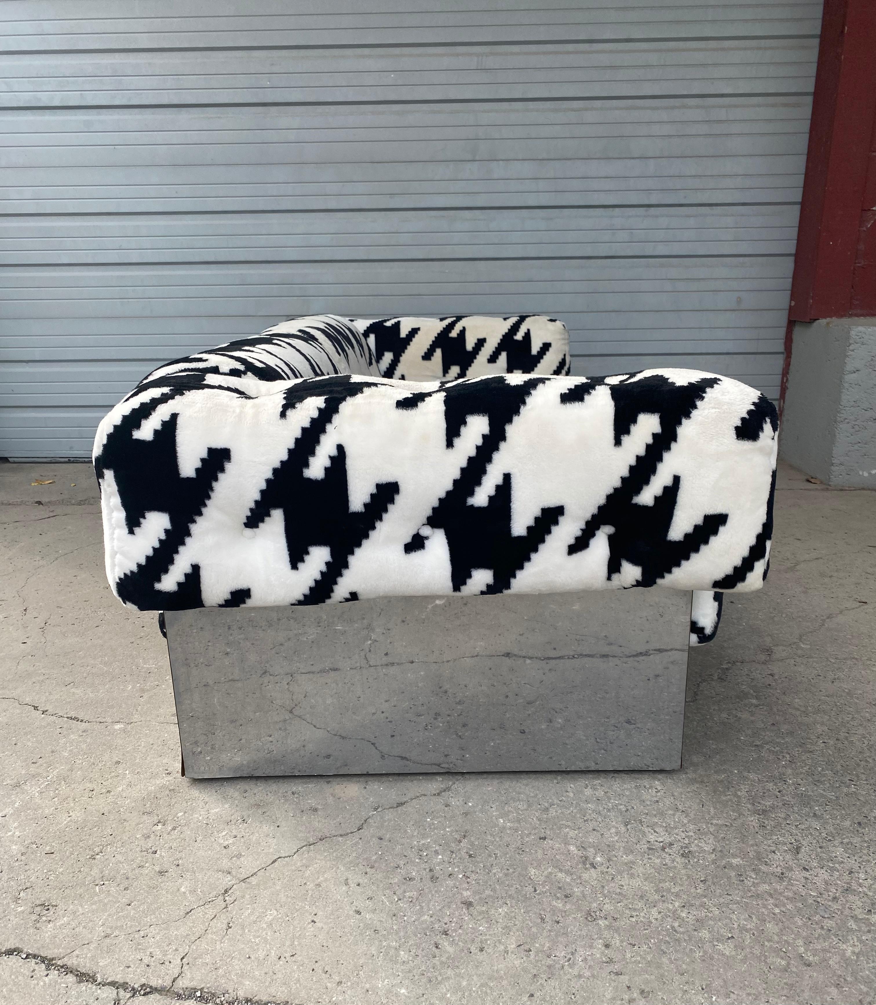 American POP Modernist Button Tufted Sofa by Milo Baughman for Thayer Coggin Chrome Wrap