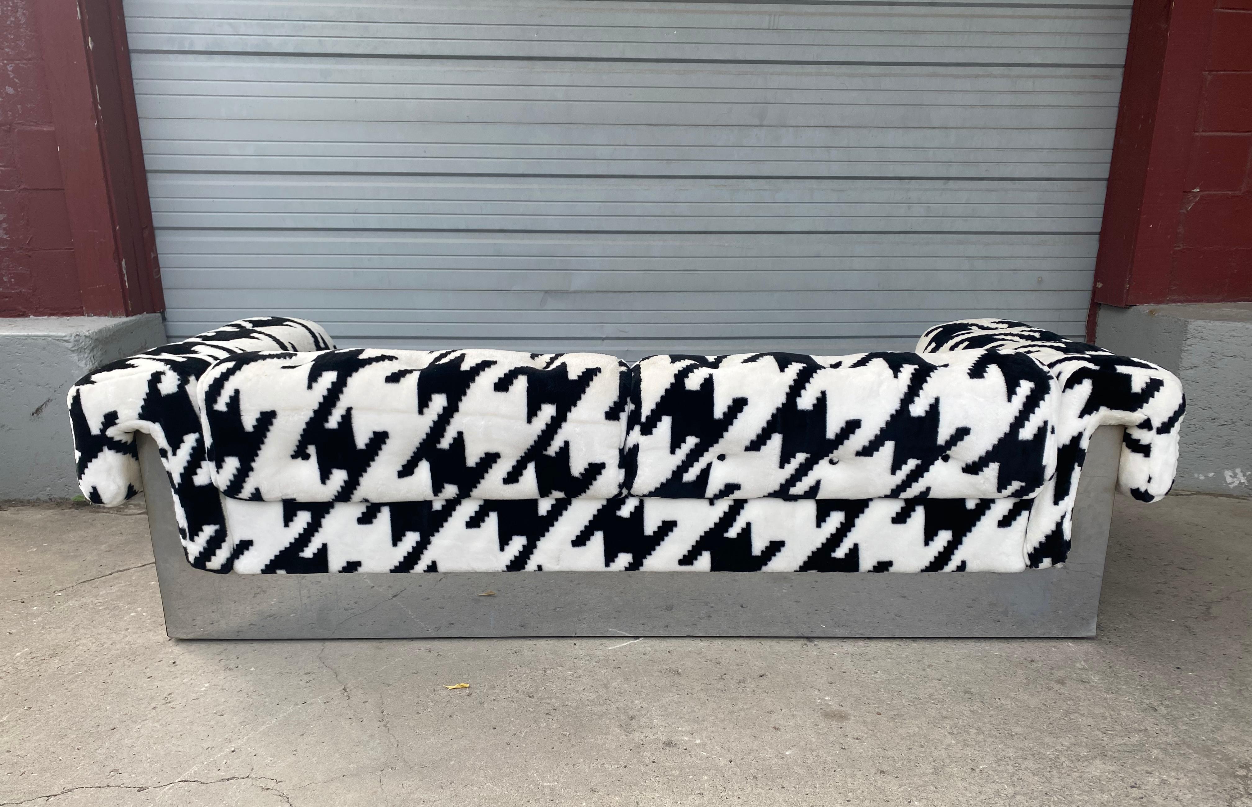 POP Modernist Button Tufted Sofa by Milo Baughman for Thayer Coggin Chrome Wrap 1