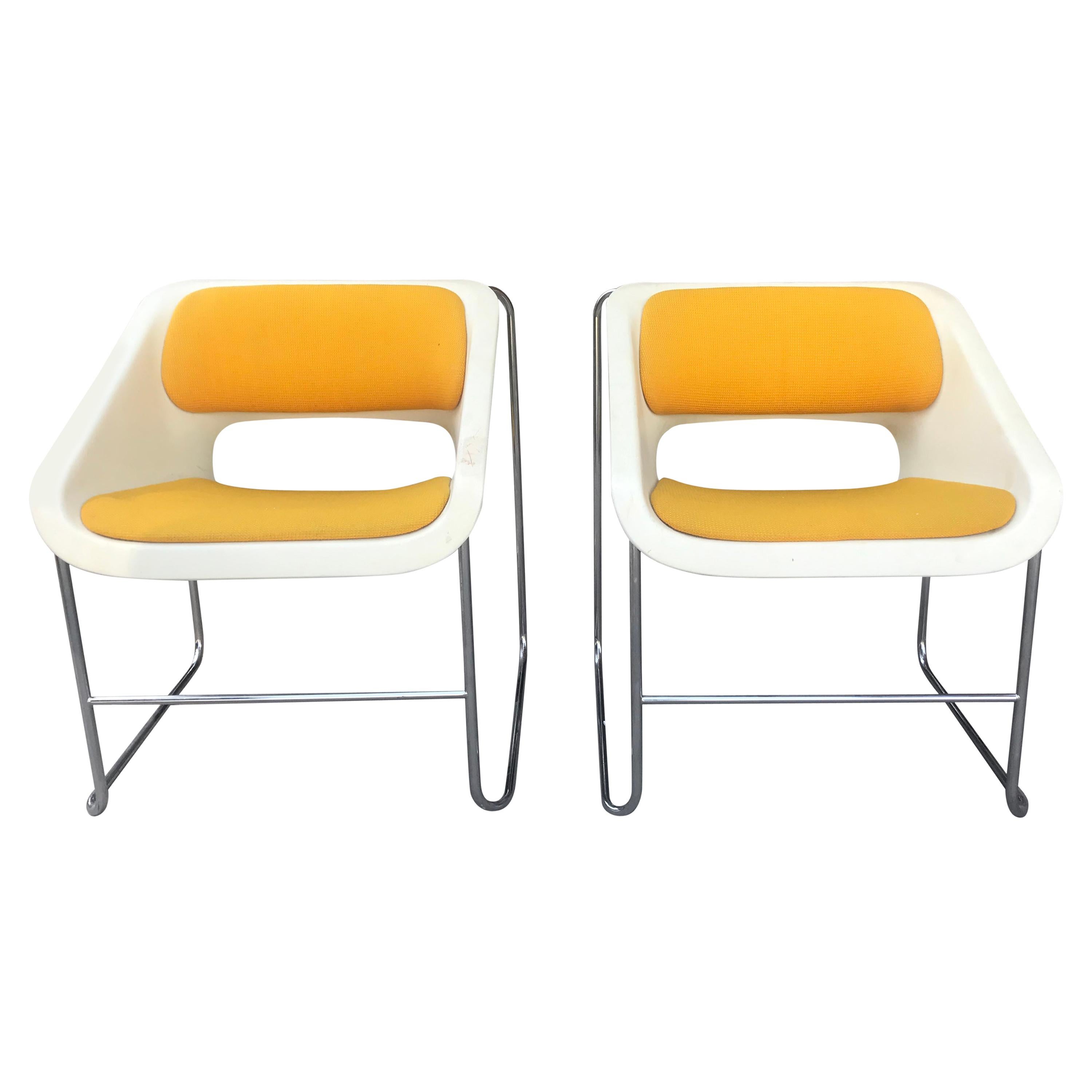 Pop Modernist Fiberglass and Chrome "Lotus" Chairs, Paul Boulva for Artopex