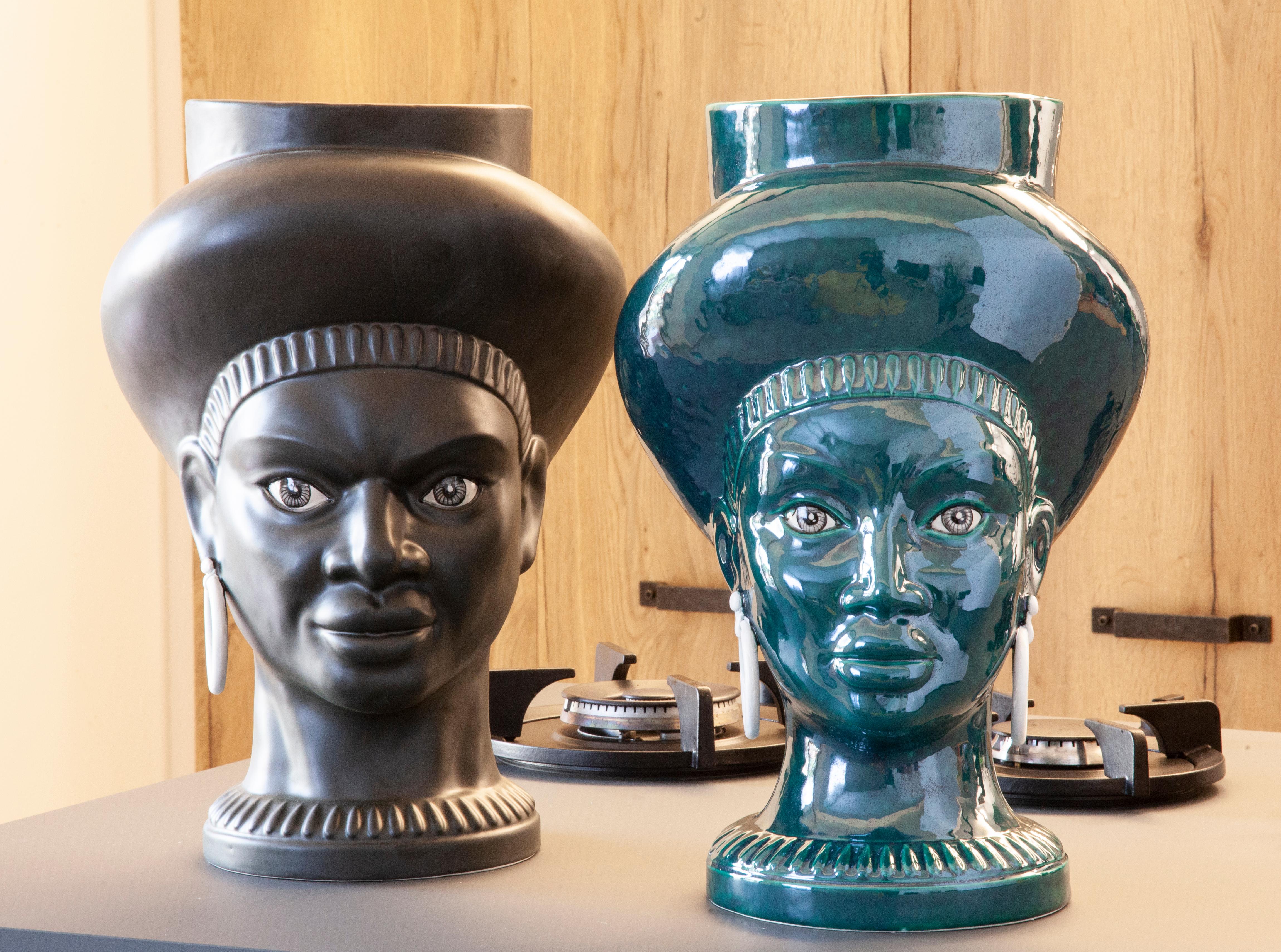 Italian POP Moorish Head, Handmade in Sicily, Vase, Size L, Choose Your Color For Sale