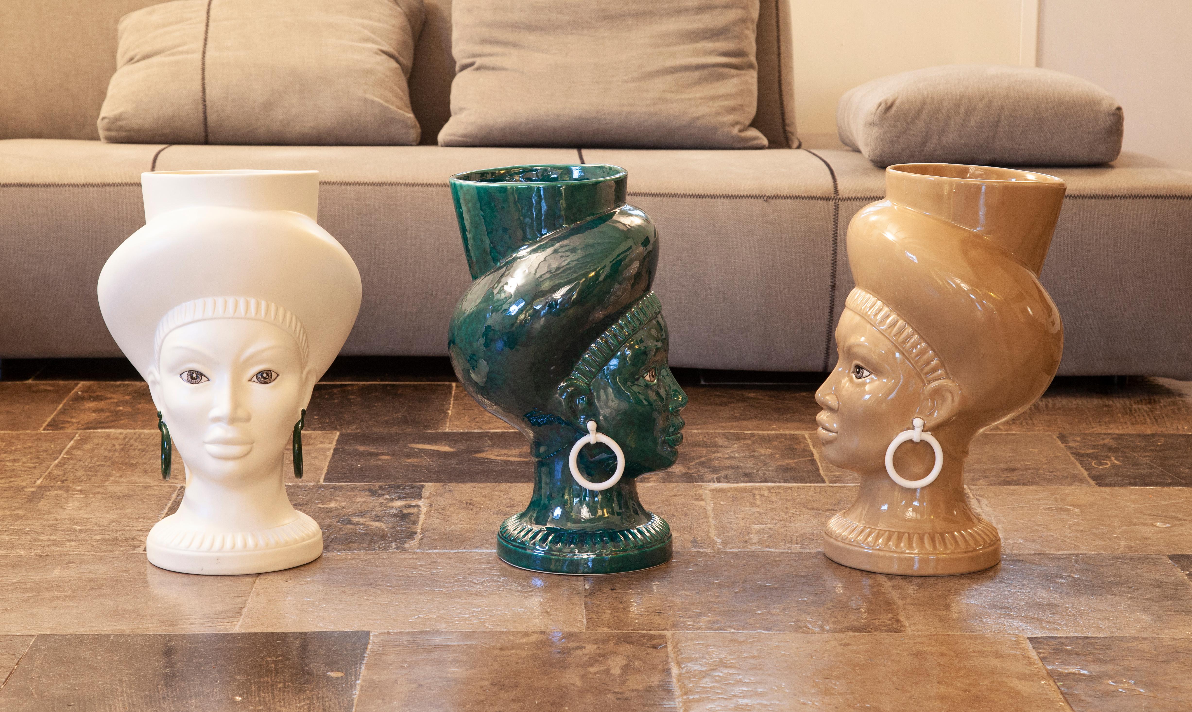 Modern POP Moorish Head, Handmade in Sicily, Vase, Size S, Choose Your Color For Sale