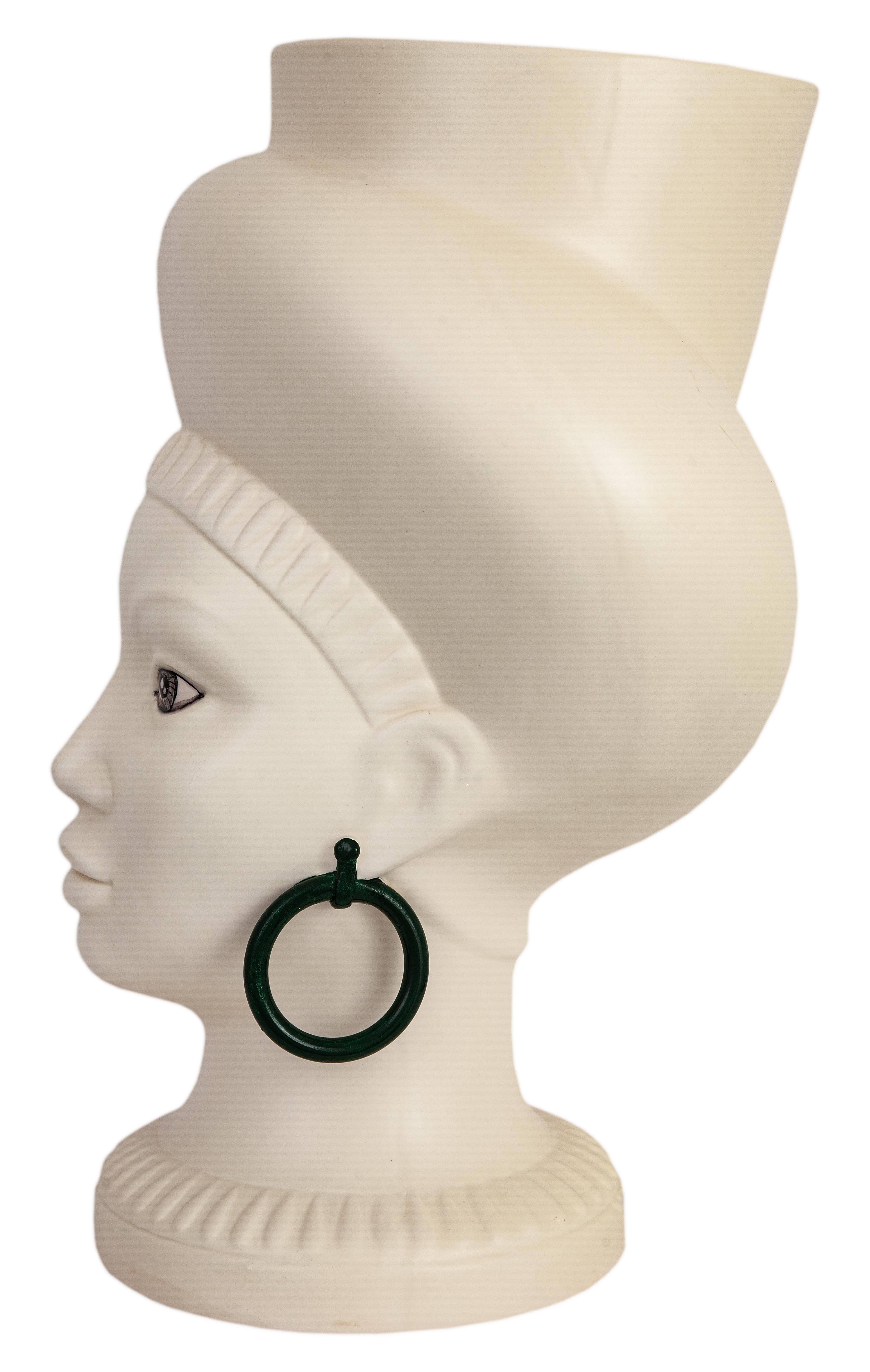 Porcelain POP Moorish Head, Handmade in Sicily, Vase, Size S, Choose Your Color For Sale