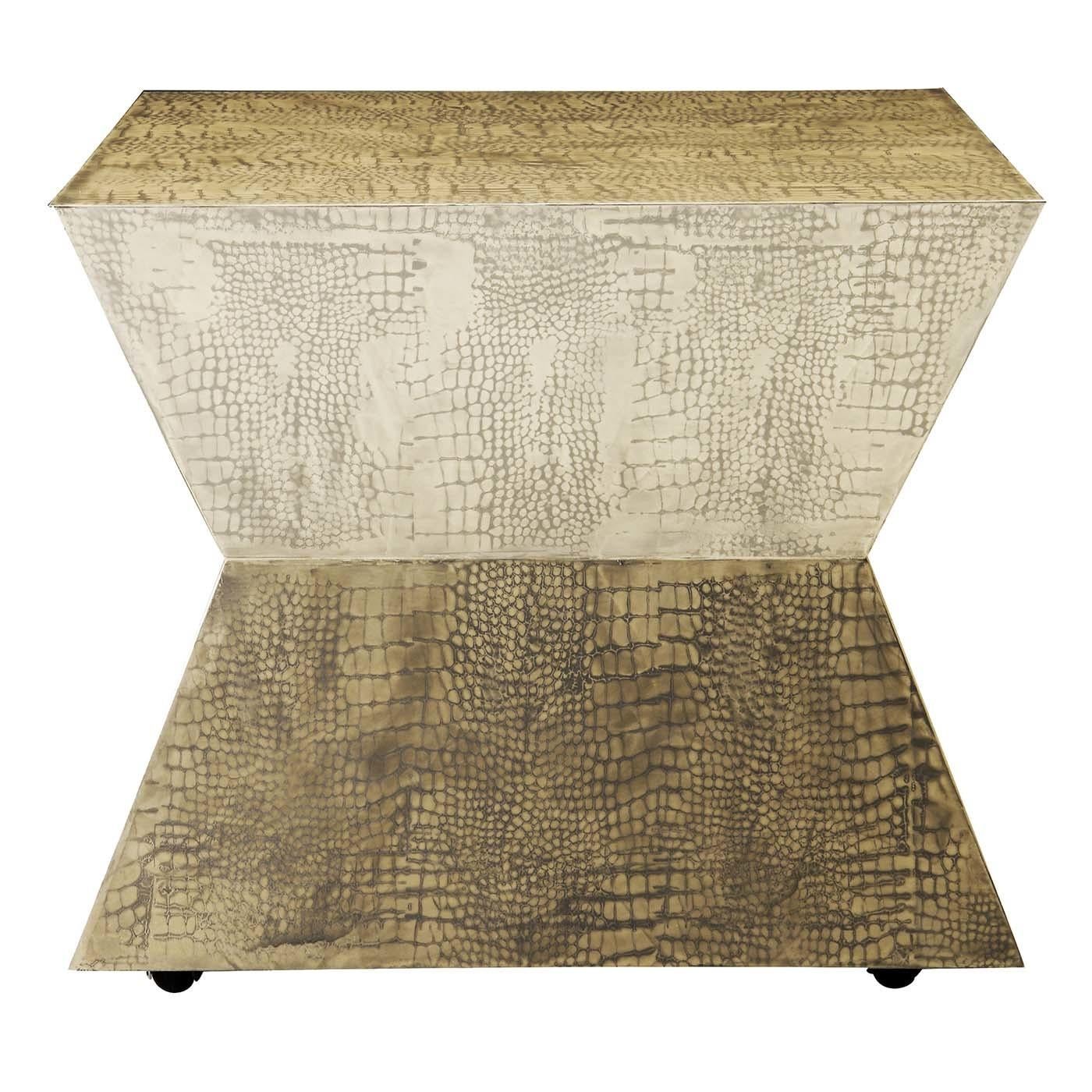 Als Teil der Pop & Op Tischkollektionen ist dieses elegante sanduhrförmige Stück eine beeindruckende und vielseitige Ergänzung für eine moderne oder zeitgenössische Einrichtung. Die symmetrische Silhouette dieses Beistelltisches ruht auf vier